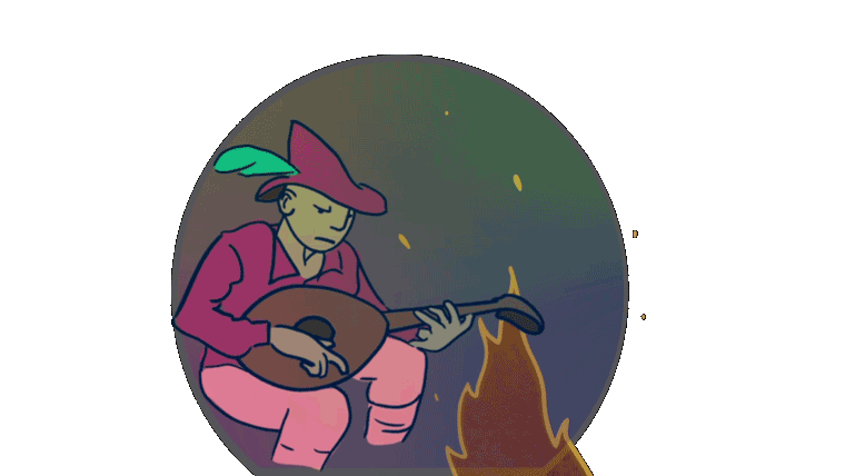 an animated fantasy bard playing a stringed instrument